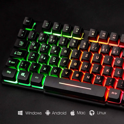 mafiti Tastatur und Maus Set, Kabelgebundenes, LED Hintergrundbeleuchtung QWERTZ (DE-Layout), Regenbogen Farben Beleuchtetung für Gaming und Büro