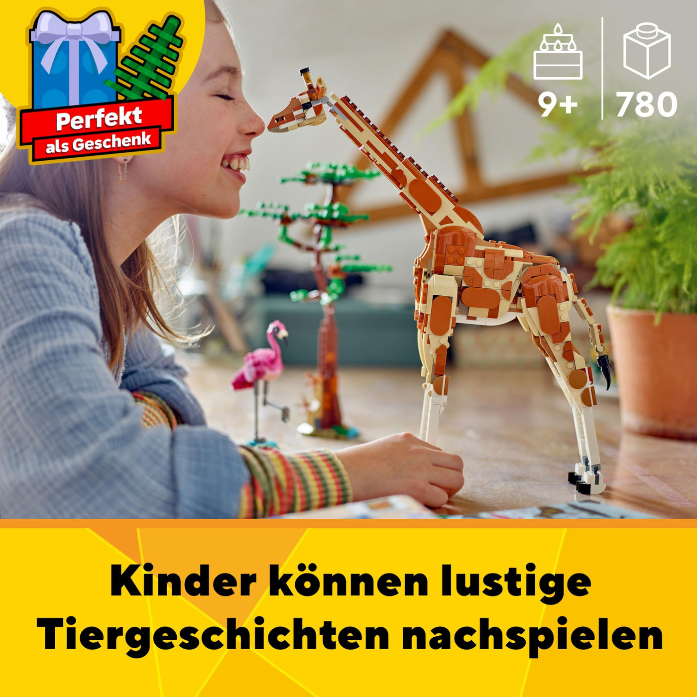 LEGO Creator 3in1 Tiersafari, Kreativ-Set mit Tierfiguren, 3 Baumöglichkeiten: Spielzeug-Giraffe, Gazellen und Löwe, Spielzeug-Tiere für Mädchen und Jungen, Natur-Geschenk für Kinder ab 9 Jahren 31150