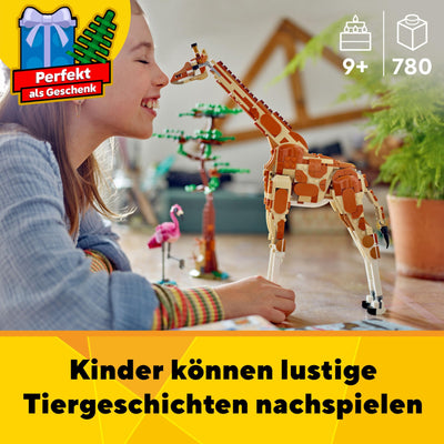 LEGO Creator 3in1 Tiersafari, Kreativ-Set mit Tierfiguren, 3 Baumöglichkeiten: Spielzeug-Giraffe, Gazellen und Löwe, Spielzeug-Tiere für Mädchen und Jungen, Natur-Geschenk für Kinder ab 9 Jahren 31150