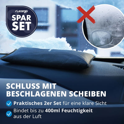 LICARGO 2x Luftentfeuchter (1kg) - Auto Entfeuchter gegen beschlagene Autoscheiben - wiederverwendbarer Innenraum Luftentfeuchter, Feuchtigkeitskissen für Auto
