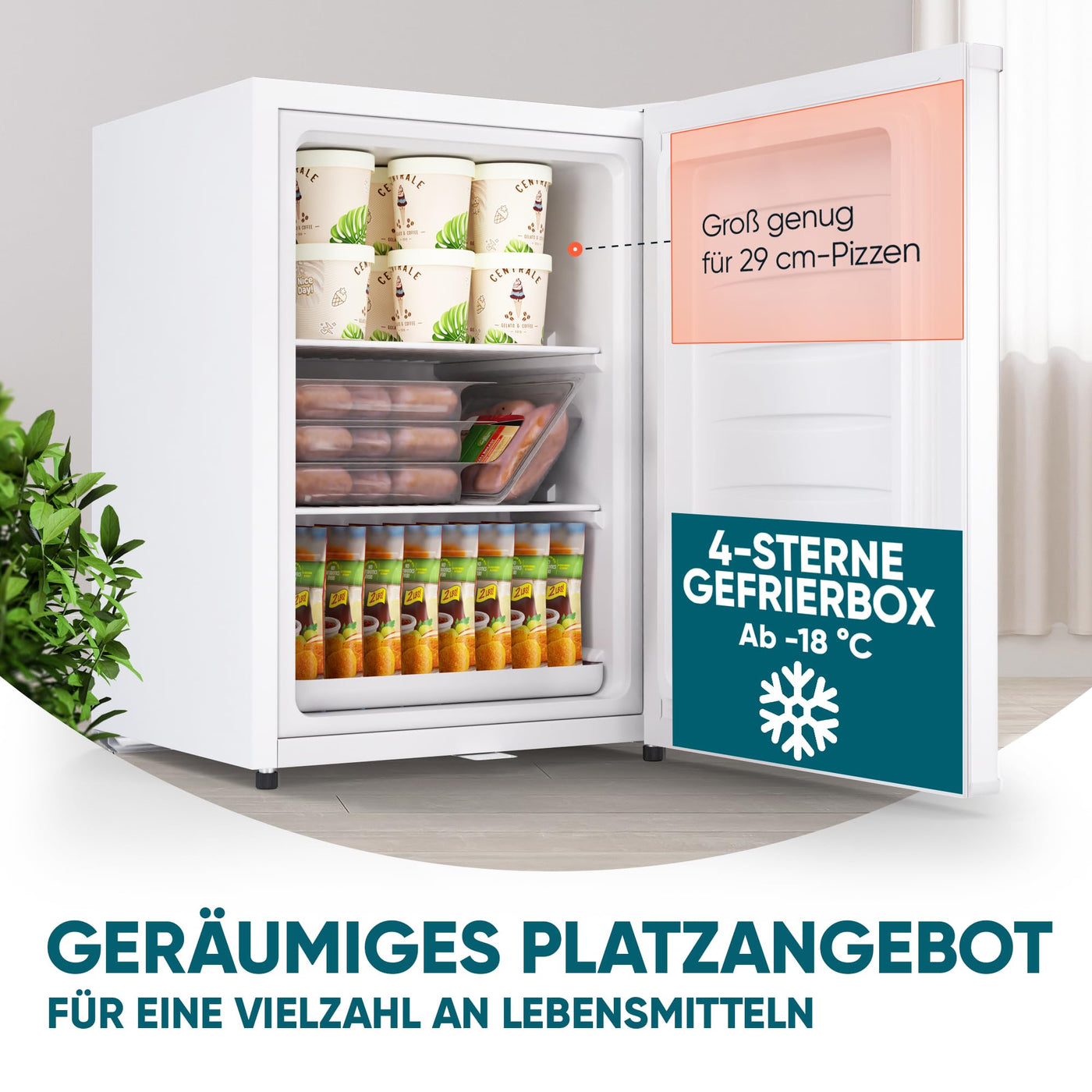 Stillstern Mini Gefrierschrank (42L) -18°C, Eiswürfelschale, Schloss, Türanschlag wechselbar, 4-Sterne Tiefkühlschrank für Camping/Büro Gefriertruhe Klein Gefrierschrank Klein Tiefkühltruhe