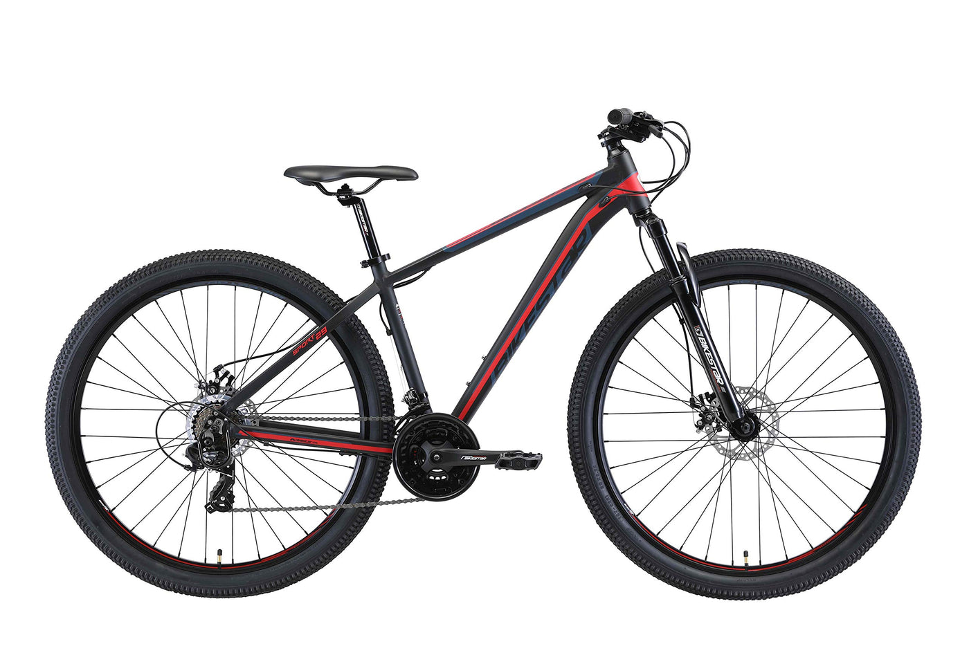 BIKESTAR Hardtail Aluminium Mountainbike Shimano 21 Gang Schaltung, Scheibenbremse 29 Zoll Reifen | 17 Zoll Rahmen Alu MTB | Schwarz Rot