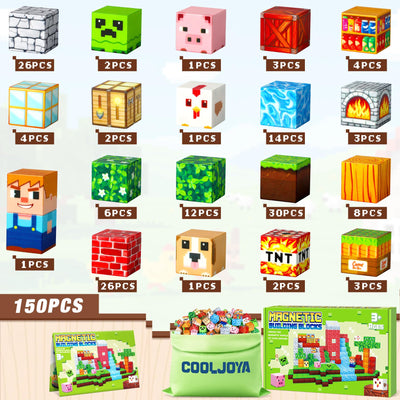 COOLJOYA Magnetische Bausteine, 150 Teile Magnetbausteine Magnetspielzeug, Magnetisches Bausteine Blöcke für Kinder ab 3 4 5 6 7 8 9, Magnetspiel Kinderspielzeug für Jungen und Mädchen