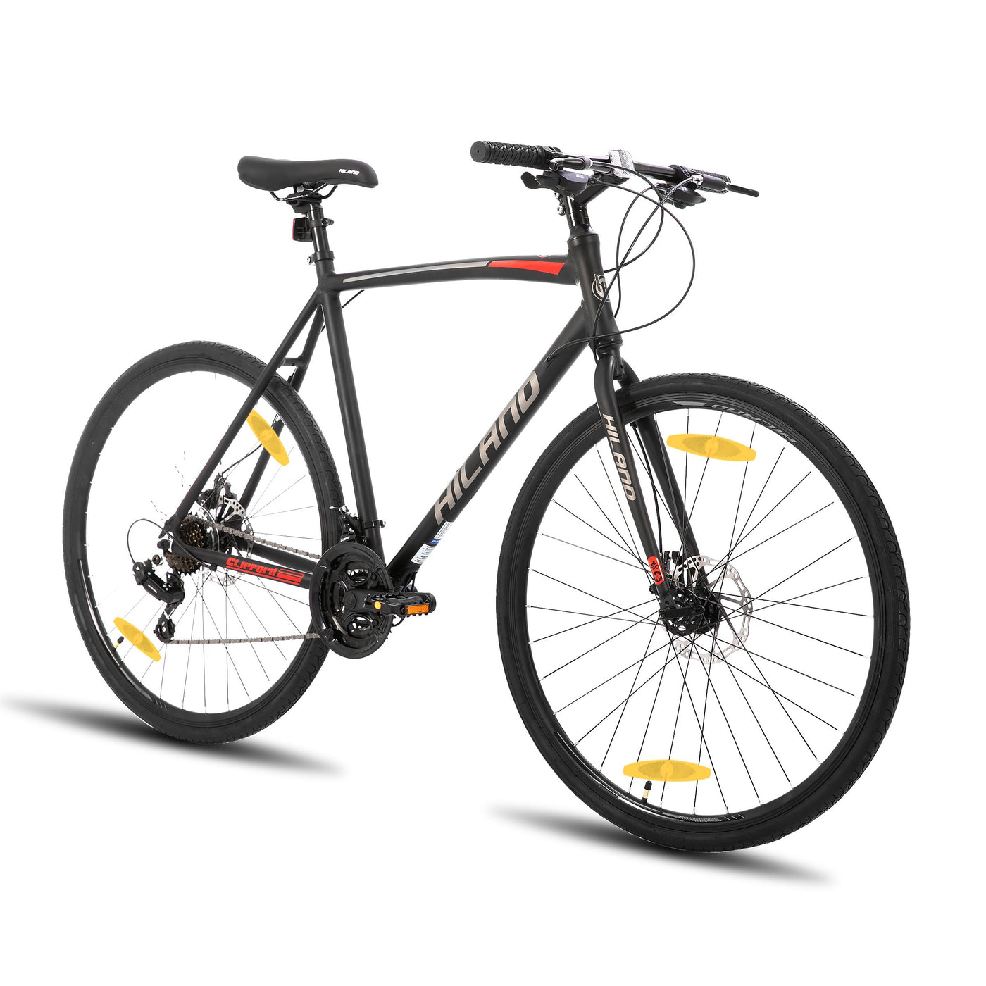 Hiland 28 Zoll Rennrad, Städtischer Pendler Fahrräd mit Scheibenbremse für Männer, 530mm Rahmen Komfortables Rennrad 700C Räder 21 Gänge Schwarz