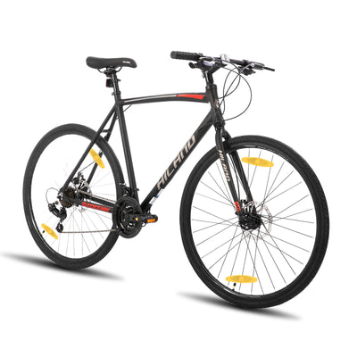 Hiland 28 Zoll Rennrad, Städtischer Pendler Fahrräd mit Scheibenbremse für Männer, 530mm Rahmen Komfortables Rennrad 700C Räder 21 Gänge Schwarz