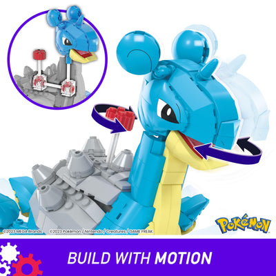 MEGA POKÉMON Lapras - Das gepanzerte Transport-Pokémon (18 cm) im 527-teiliges Bauset mit Kurbelmechanismus in der lizenzierten Sammleredition, HKT26