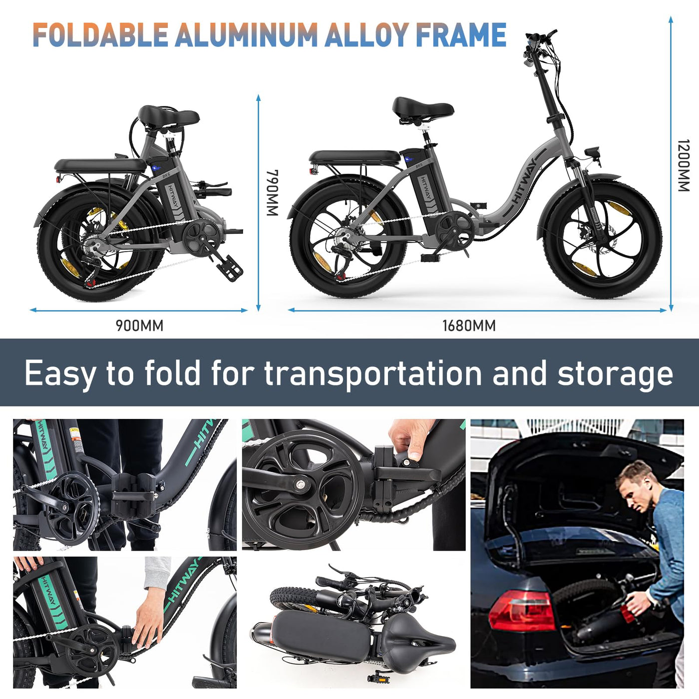 HITWAY E Bike Elektrofahrrad E-Bike Klapprad20 Fat Tire E-Fahrrad klapprad,12Ah Lithium-Akku,für Lange Reichweite bis 35-90km, Off-Road Mountainbike mit 7 Gängen,City E-Bike Herren Damen BK6S 2025