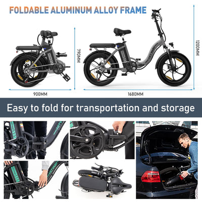 HITWAY E Bike Elektrofahrrad E-Bike Klapprad20 Fat Tire E-Fahrrad klapprad,12Ah Lithium-Akku,für Lange Reichweite bis 35-90km, Off-Road Mountainbike mit 7 Gängen,City E-Bike Herren Damen BK6S 2025