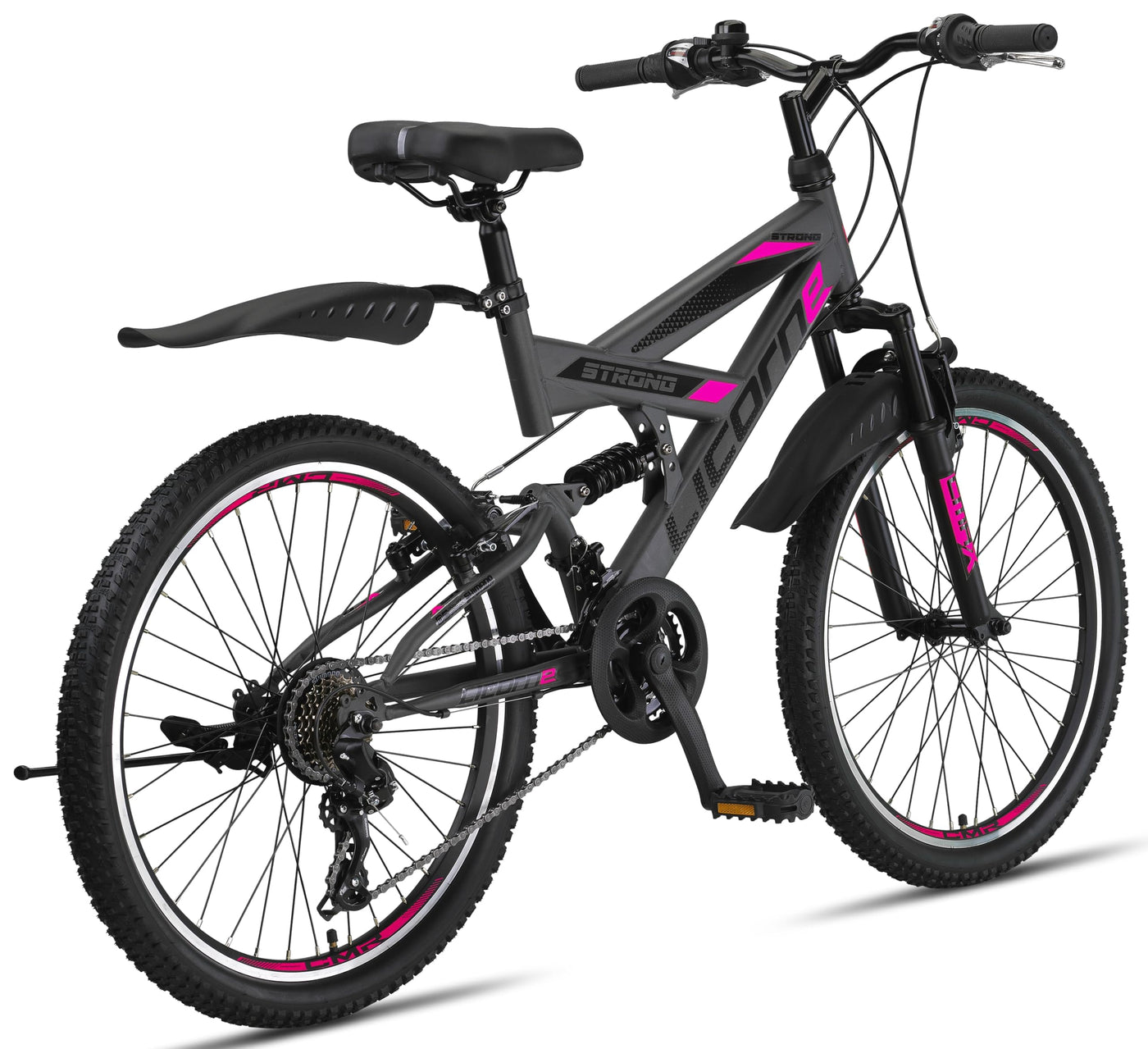 Licorne Bike Strong V Premium Mountainbike in 24 Zoll - Fahrrad für Jungen, Mädchen, Damen und Herren - 21 Gang-Schaltung - Vollfederung