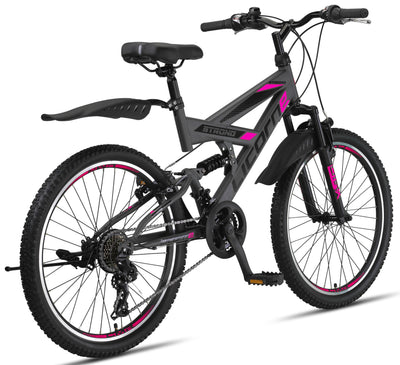 Licorne Bike Strong V Premium Mountainbike in 24 Zoll - Fahrrad für Jungen, Mädchen, Damen und Herren - 21 Gang-Schaltung - Vollfederung