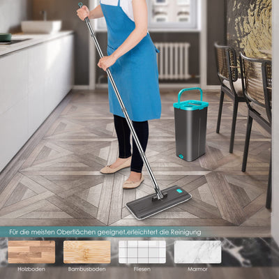 Myiosus Wischmopp Set mit Eimer, Bodenwischer mit Auswringfunktion, 6 Mikrofaser Mehrweg Wischpads Enthalten, Putzeimer mit Wischmop, Mop and Buckets Sets für Hartholz Fliesen Marmor Laminat