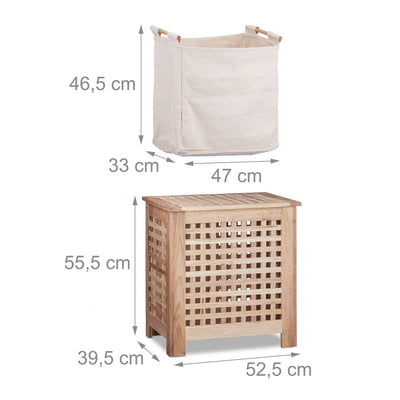 Relaxdays Wäschetruhe Walnuss mit Deckel, entnehmbarer Wäschesack ca. 70 l Volumen, geschlossener Wäschesammler Holz HBT ca. 55,5 x 52,5 x 39,5 cm, natur