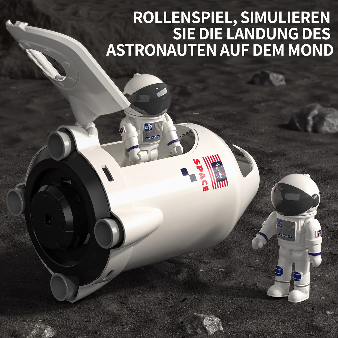 TEMI Space Shuttle Rakete Spielzeug für 3 4 5 6 7 8 9 Jahre Kinder Wissenschaft Lernspielzeug 5-in-1 STEM mit 2 Astronauten, Projektionslampe, Weltraumspielzeug Geschenk Jungen Mädchen