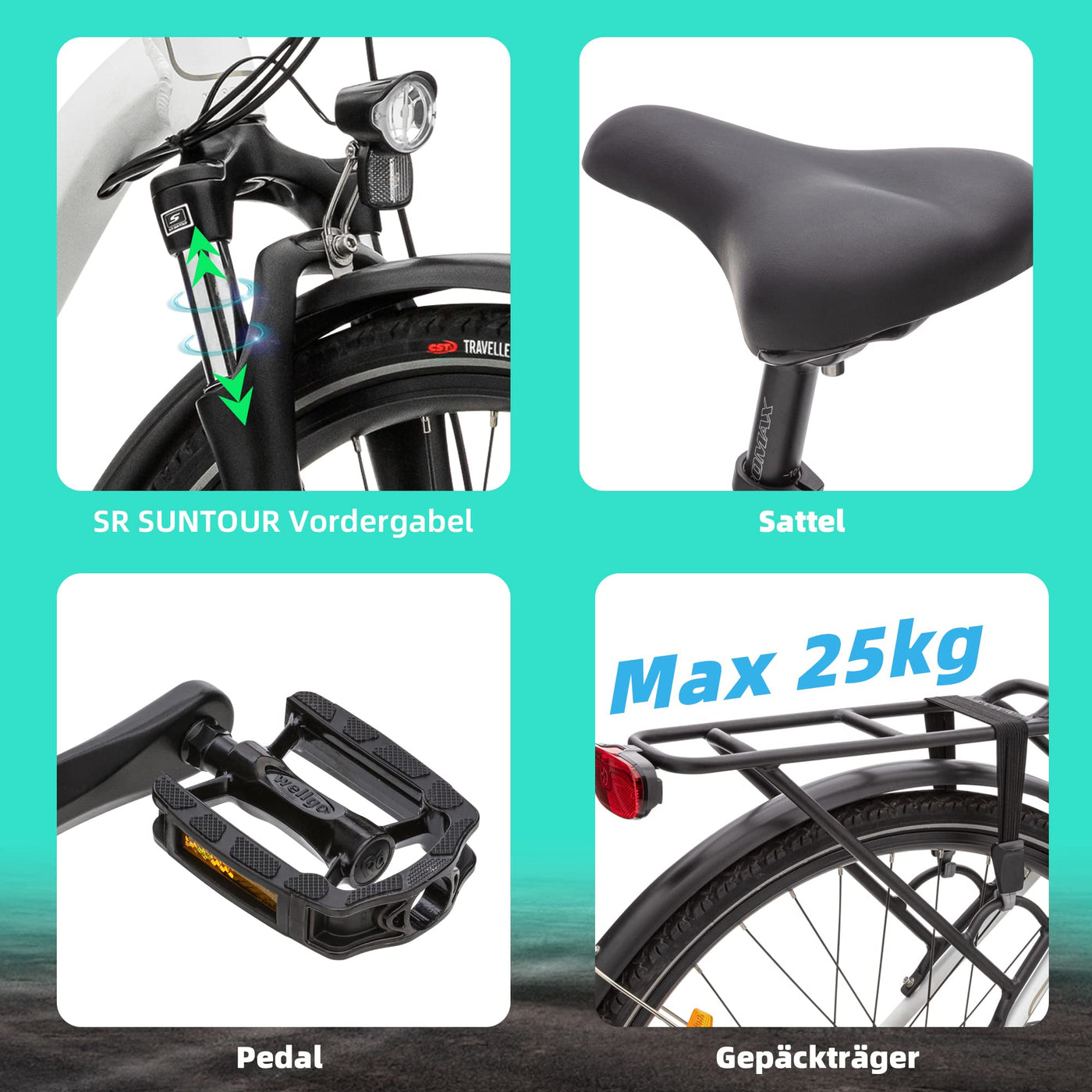VecoCraft Athena E-Bike, e Bike Damen 28". Trekking Elektrofahrrad Herren Damen mit 36V 13Ah Akku, 250W-Heckmotor und 8-Gang-Getriebe, mit LCD Display, ebike Damen 28 Zoll
