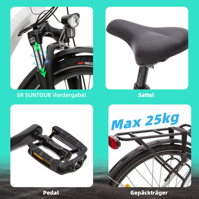 VecoCraft Athena E-Bike, e Bike Damen 28". Trekking Elektrofahrrad Herren Damen mit 36V 13Ah Akku, 250W-Heckmotor und 8-Gang-Getriebe, mit LCD Display, ebike Damen 28 Zoll