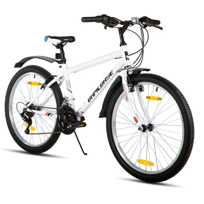 Hiland Mountainbike 26 Zoll für Jugendliche & Erwachsene, 18-Gang Fahrrad mit Doppel-V-Bremse, High Carbon Stahlrahmen MTB Fahrrad für Jugend Frauen Männer, Weiß