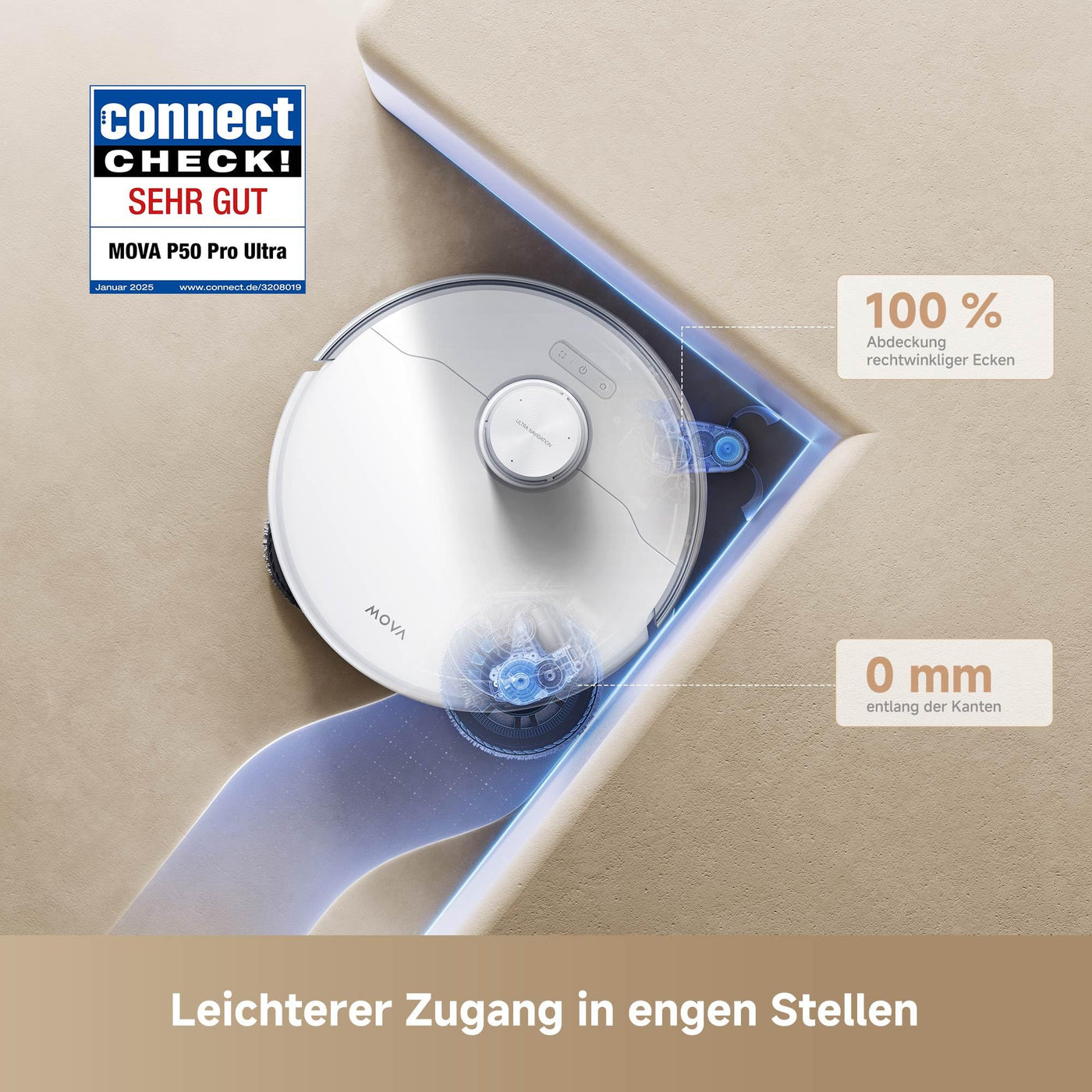 Mova P50 Pro Ultra Saugroboter mit Wischfunktion, 19.000 Pa Saugkraft, 75 ℃ Heißwasser-Moppwäsche, automatische Reinigung, automatische Entleerung, automatische Nachfüllung, Hindernisvermeidung