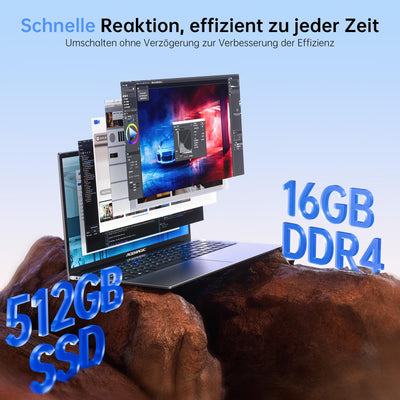 ACEMAGIC 17,3 Zoll Laptop,16GB DDR4 512GB SSD Notebook, N-97 Processor up to 3.6GHz Laptop Computer, WiFi, BT5.0, 3 x USB 3.2,6000mAh Batterie,180° Öffnen und Schließen