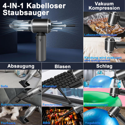 XWGKLN Handstaubsauger Akku, 16000PA Kabellos Autostaubsauger, 4 in 1 Auto Staubsauger &Gebläse mit USB, Mini Kleiner Staubsauger für Auto,Outdoor, Haus, Office Reinigung und Tierhaare