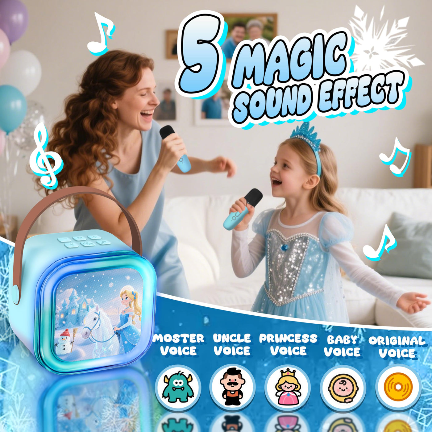GirliGlee Kinder Mikrofon,Mädchen Spielzeug,Karaoke Maschine für Mädchen,Bluetooth Karaoke Box Anlage mit 2 Mikrofonen, Frozen Geschenke für Mädchen 3 4 5 6 7 8 9 Jahre