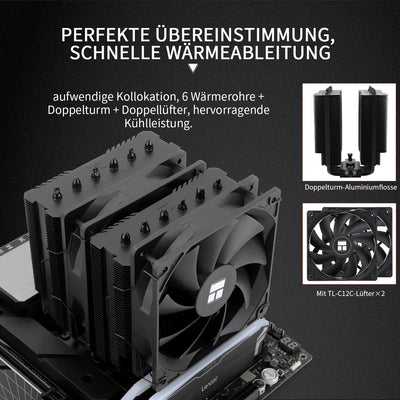 Thermalright Peerless Assassin 120 SE Black CPU-Kühler, 6 Heatpipes AGHP-Technologie, zwei 120-mm-PWM-Lüfter,1550 U/min Geschwindigkeit, für AM4/AM5 und Intel 1700/1851/115X/1200, Computer-CPU-Kühlung