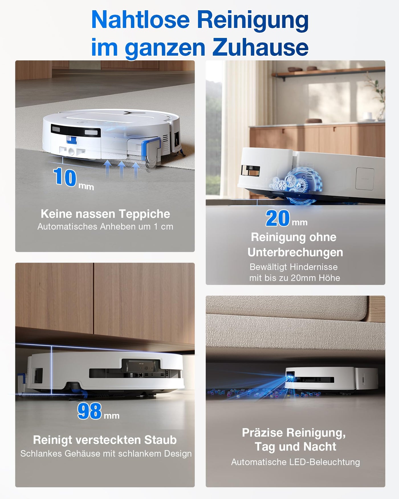 ECOVACS DEEBOT T80 OMNI Saugroboter mit Wischfunktion, 18.000 Pa, OZMO ROLLER Wischwalze mit kontinuierlicher Frischwasser-Selbstreinigung, ZeroTangle 3.0, Moppwäsche mit 40-75℃ heißem Wasser, Weiß