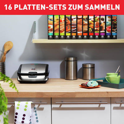 Tefal SW852D Snack Collection, Sandwich, Waffelmaker, Antihaftbeschichte Platten, Spülmaschinengeeignet, 700W, 37.01x29.01x21.01cm, Schwarz/Silber