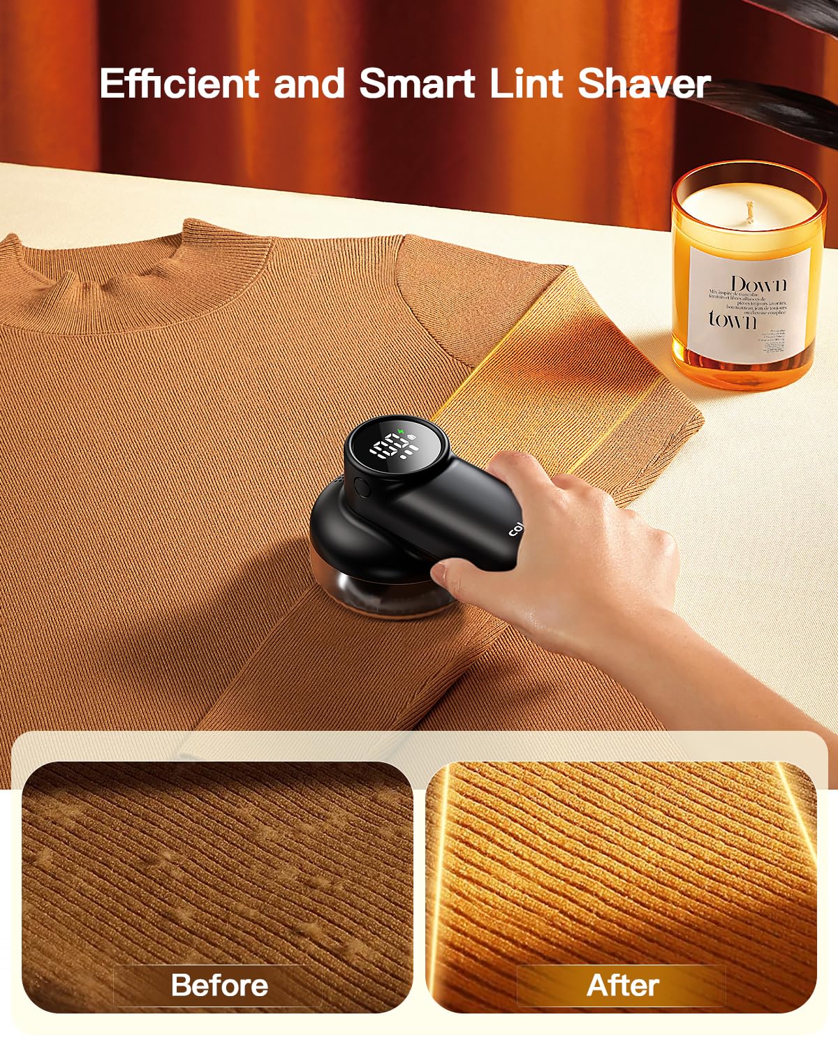 coldSky Wiederaufladbarer Stoffrasierer, Fusselrasierer mit Digitalanzeige, Pullover-Rasierer mit 6-Blatt-Klingen und Sicherheitsverriegelung, 3 Geschwindigkeiten Defuzzer Entfernen Sie Fuzz, Pillen