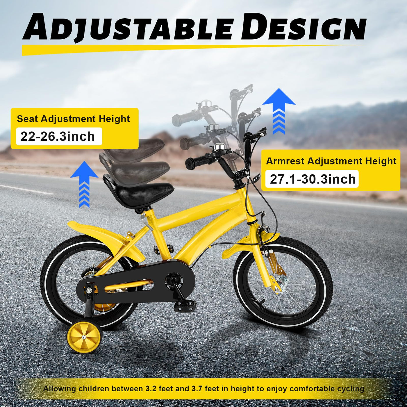 TFIANYNI Kinderfahrrad 14 Zoll, Kohlenstoffstahl Fahrrad 14 Zoll Mit Stützräder Abnehmbare, Fahrrad Für Kinder 100-115cm, Max Tragfähigkeit 50kg, Kinderrad Geschenke (Gelb)