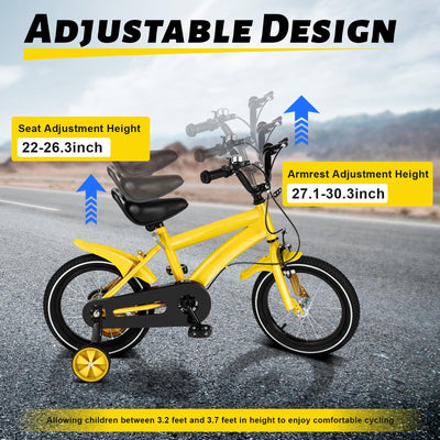 TFIANYNI Kinderfahrrad 14 Zoll, Kohlenstoffstahl Fahrrad 14 Zoll Mit Stützräder Abnehmbare, Fahrrad Für Kinder 100-115cm, Max Tragfähigkeit 50kg, Kinderrad Geschenke (Gelb)