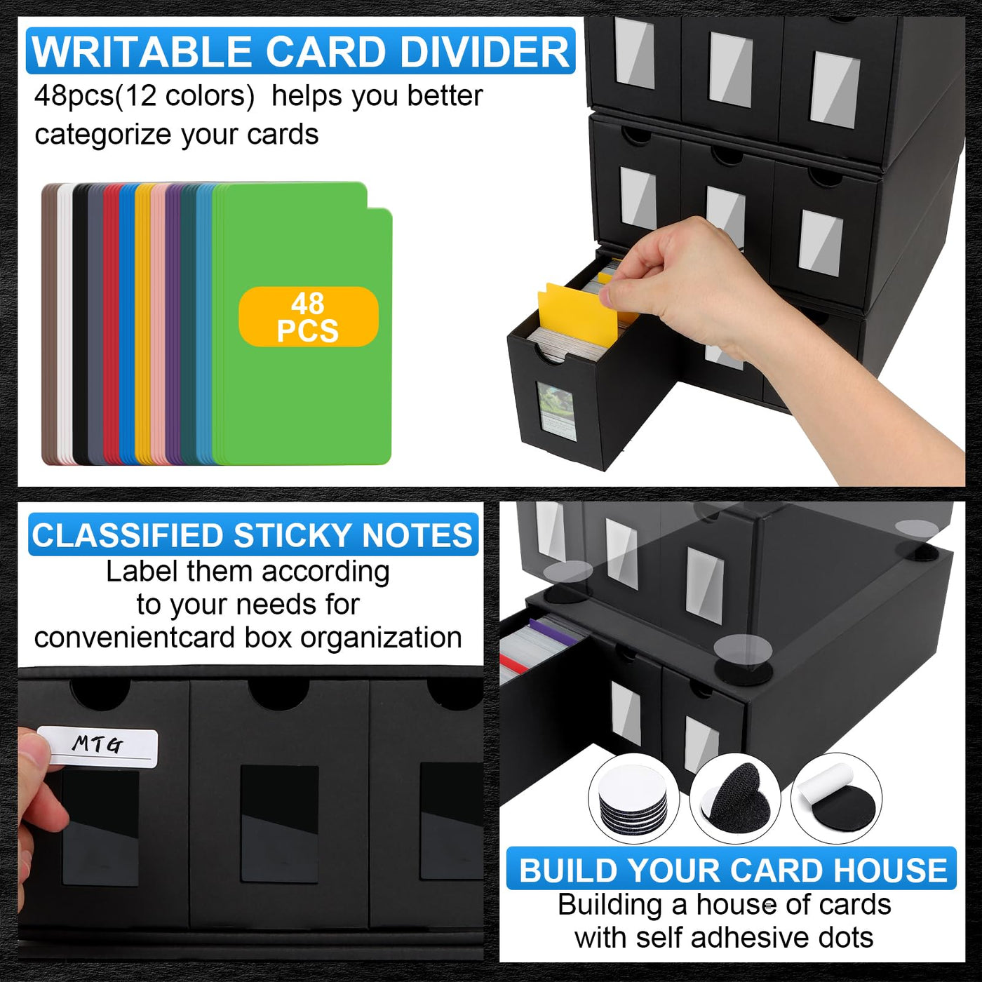 BILIPLE Sammelkarten-Aufbewahrungsbox für 12000+ Karten, Trading Card Storage Box für Commander Display, Karten Deck Box mit 48 Kartentrenner, Spielkarten Deck Case für TCG MTG PTCG und Sports Karten