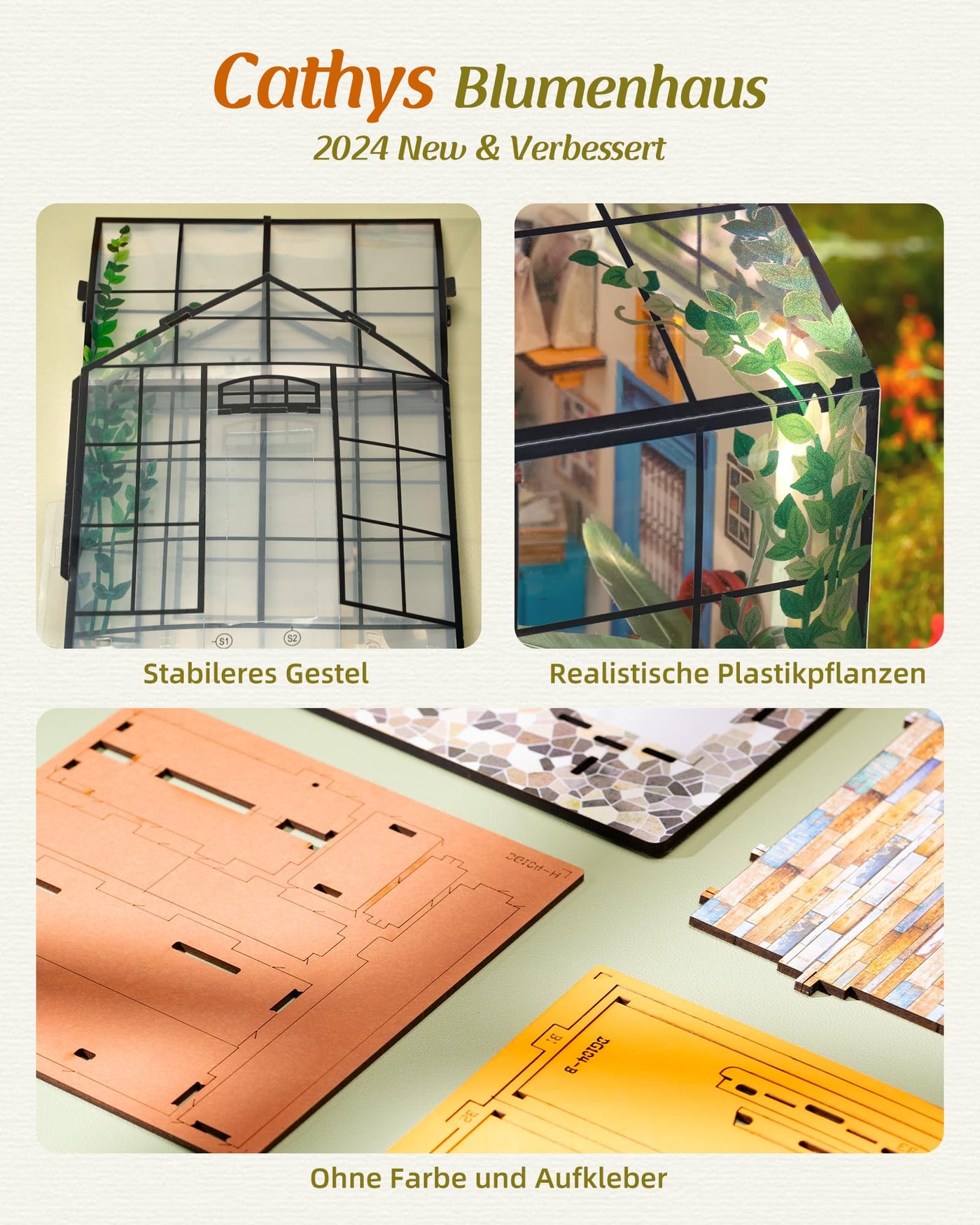 ROBOTIME Miniatur Haus Gewächshaus DIY Miniature House Holz Mit Möbel und Licht, Puppenhaus für Erwachsene Mädchen und Jungen Geschenk zum Muttertag