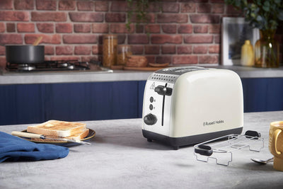 Russell Hobbs Toaster [für 2 Scheiben] Colours Plus Edelstahl Creme (extra breite Toastschlitze, inkl. Brötchenaufsatz, 6 Bräunungsstufen + Auftaufunktion, Lift & Look-Funktion, 1600W) 26551-56