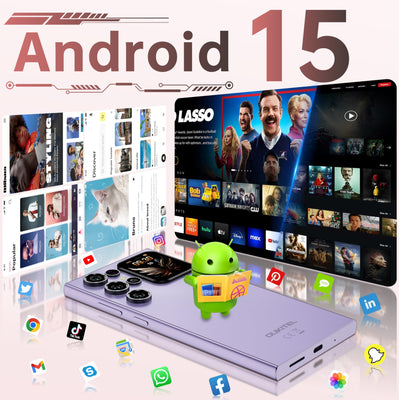 OUKITEL C62 Android 15 Smartphone Ohne Vertrag - 6.88" HD+ Handy mit Rückseitigem Display 16GB RAM+128GB ROM/1TB, 5000mAh Handy Günstig, Dual SIM Simlockfreie Handys/Face ID/GPS/OTG - Violett