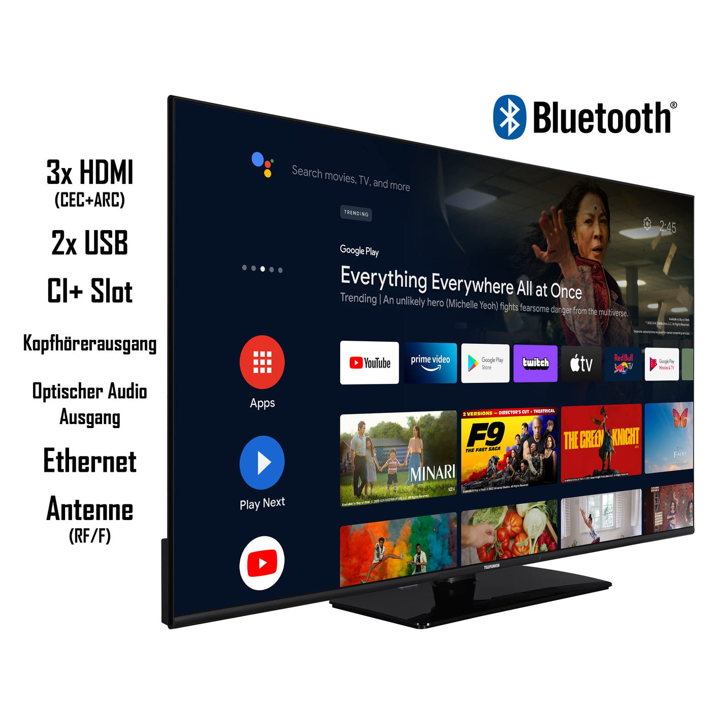 Telefunken Android TV 55 Zoll Fernseher (4K UHD Smart TV, HDR Dolby Vision, Triple-Tuner, Dolby Atmos) XU55AN754M