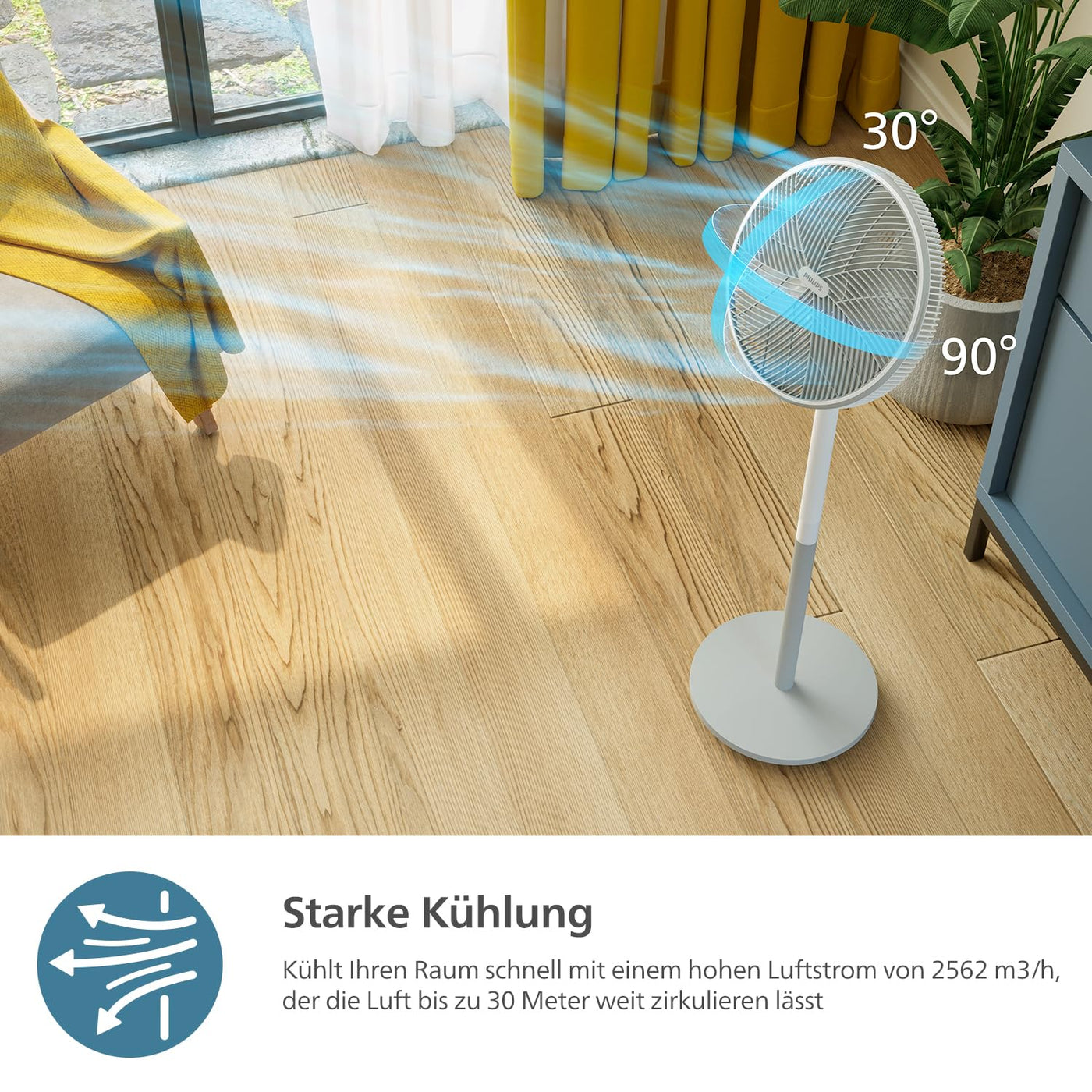 PHILIPS Standventilator Serie 2000. Stark & superleise mit SilentWings Technologie. 19 dB. 2-in-1-Tisch- & Standventilator. Neigung & Oszillation einstellbar. 12-Stunden-Timer. Weiß. (CX2550/00)