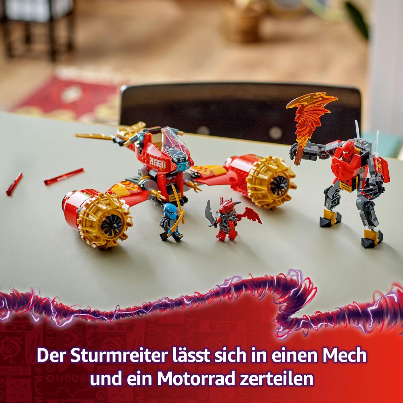 LEGO NINJAGO Kais Sturmreiter-Mech - Fliegendes Motorrad Spielzeug mit 3 Minifiguren - Mech mit beweglichem Kopf, Armen und Beinen - Bauspielzeug - Geschenk für Jungen & Mädchen ab 7 Jahren 71830