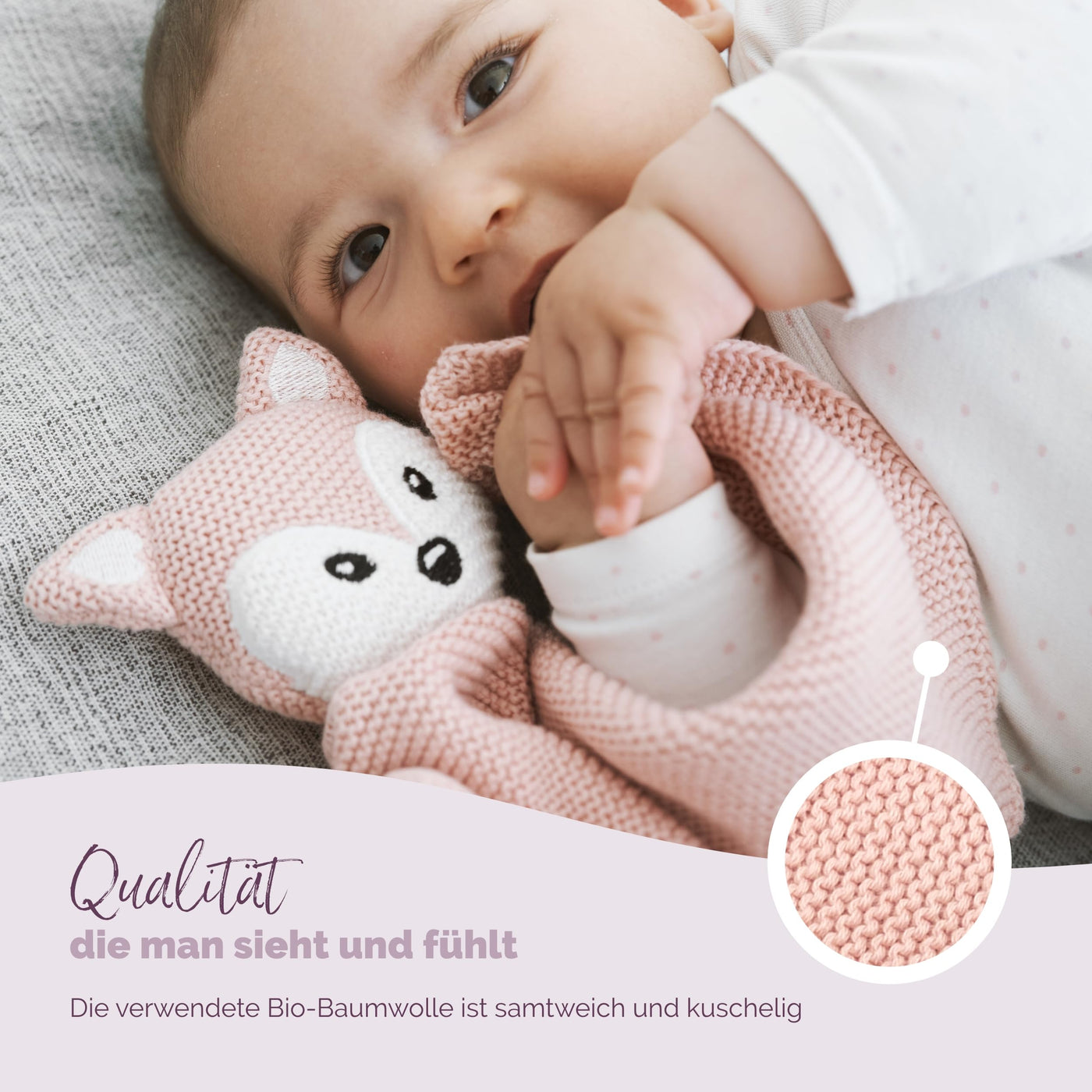 Livella Kuscheltuch „Fuchs“ mit Söckchen - Reine Bio-Baumwolle – Premium Schmusetuch, Kuscheldecke, Schmusedecke, Strickdecke - Samtweich & atmungsaktiv