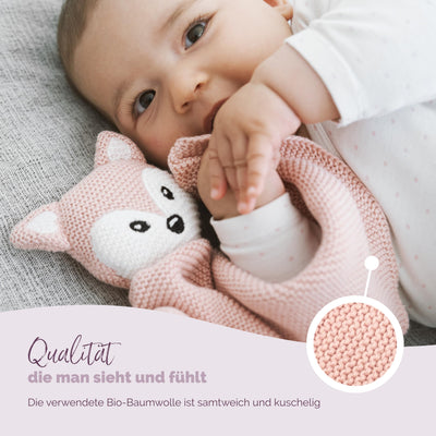 Livella Kuscheltuch „Fuchs“ mit Söckchen - Reine Bio-Baumwolle – Premium Schmusetuch, Kuscheldecke, Schmusedecke, Strickdecke - Samtweich & atmungsaktiv