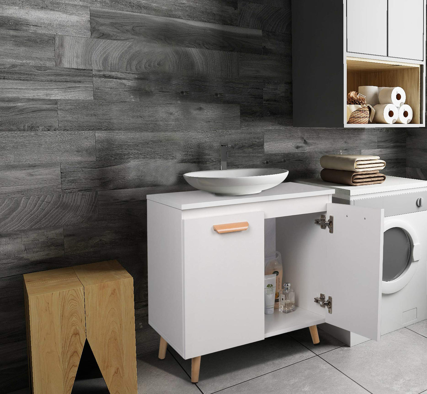 EUGAD Waschbeckenunterschrank Unterschrank Badezimmerschrank Waschtisch Badschrank Beistellschrank mit 2 Türe 60 x 40 x 60,5 cm Weiß