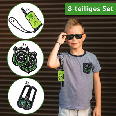 Monte Stivo® Walkie Talkie Kinder | 8-teiliges Set mit Kompass & Badge | Geschenke Kinder Outdoor Spielzeug für Junge und Mädchen