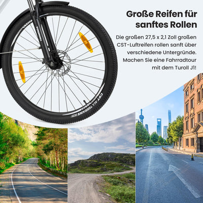 Touroll 27,5 Zoll E Bike, Elektrofahrrad E-Bike Herren Damen mit 36V 15.6Ah 561.6Wh Akku, Bis zu 100KM, 250W Motor, E-Fahrrad mit 7-Gang-Getriebe, Pedelec Citybike EBike für Trekking J1