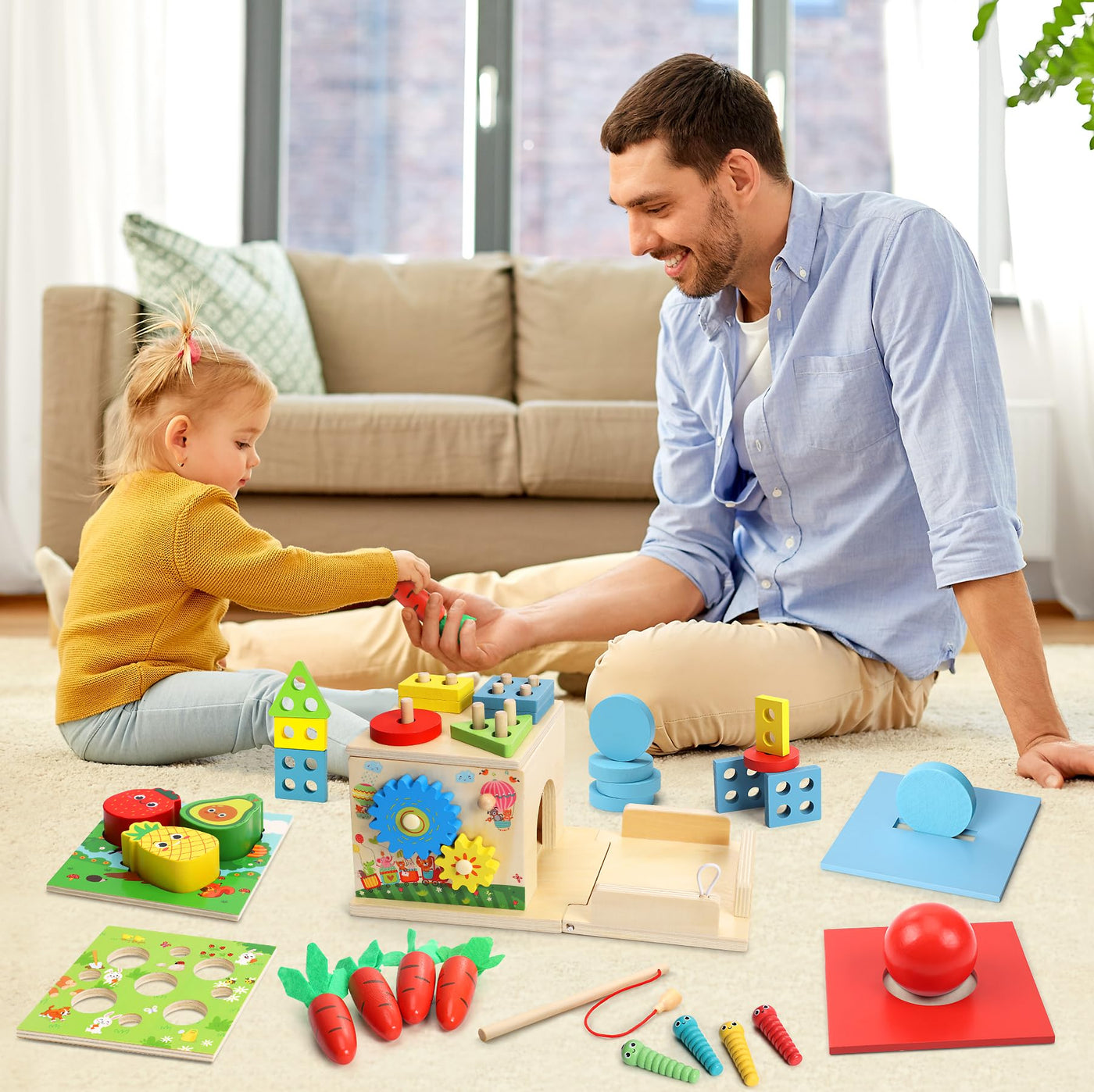 COOLJOY Montessori Spielzeug Ab 1 Jahr | Holzspielzeug Motorikspielzeug Ab 1 Jahr | 8-IN-1 STEM Geschenk Für Jungen Und Mädchen 2 3 4 Jahren