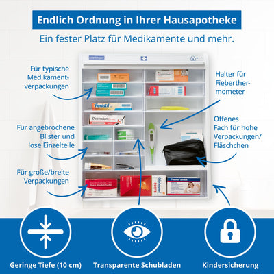 Weinberger Medizinschrank I Apotheker- und Medikamenten-Schrank I Tabletten-Aufbewahrung I Hausapotheke I Arznei- & Erste-Hilfe-Schrank I Kindersicherung I Jalousie I viele Fächer I Weiß