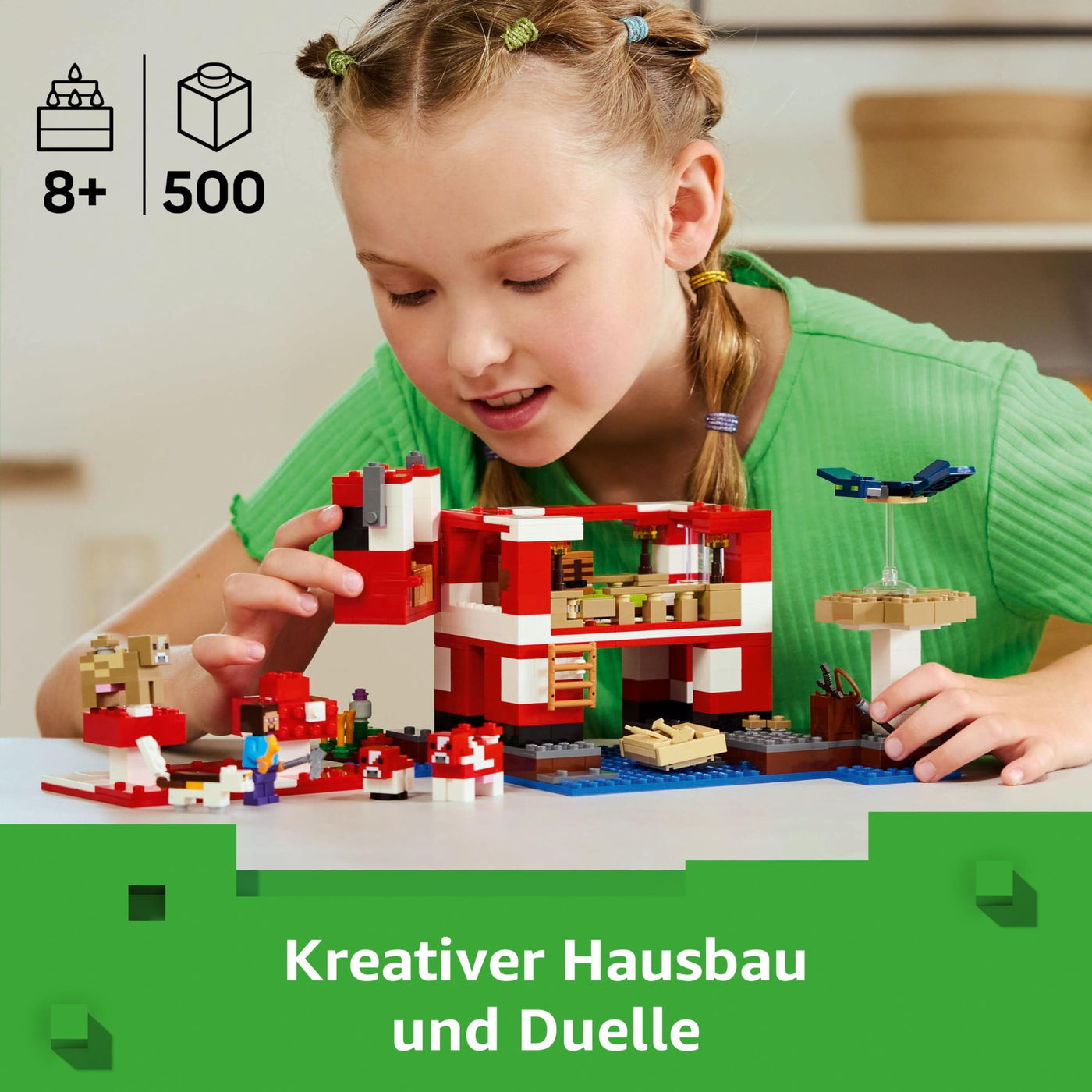 LEGO Minecraft Das Pilzkuh-Haus - Gaming Spielzeug mit Steve Figur, Mobs, einem Arbeitstisch und Einer Farm - Interaktives Spielset - Gaming Geschenk für Mädchen und Jungen ab 8 Jahren 21270