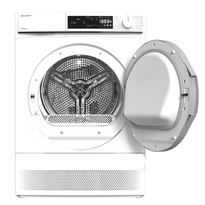 Sharp KD-NCA7S7PW91-DE Kondenstrockner / 7kg / LED-Display/Trommelbeleuchtung / 15 Trockenprogramme inkl. 12-Minuten-Schnelltrockenprogramm/Startzeitvorwahl