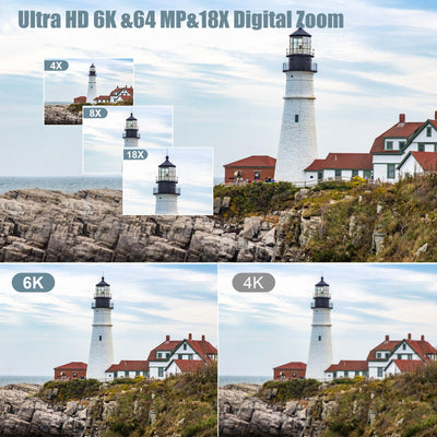 Videokamera 6K 64MP Camcorder 18X Digital Zoom Vlogging Camera for YouTube, 4.0" Touch Screen HD WiFi Videokamera mit 4500mAh Battery, 64G SD-Karte, Stabilizer, Microphone and Remote