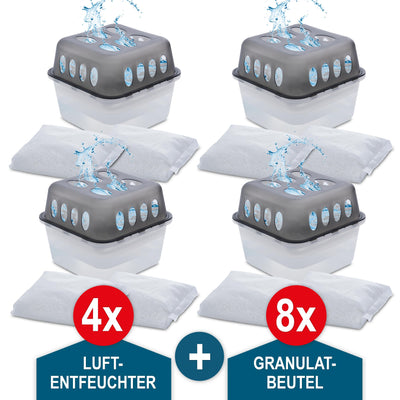 ONBEST großes Luftentfeuchter Set - 4x Entfeuchter mit 8x 400g Nachfüllbeutel Granulat – Gegen Feuchtigkeit, Schimmel & schlechte Gerüche – Raumentfeuchter ohne Strom