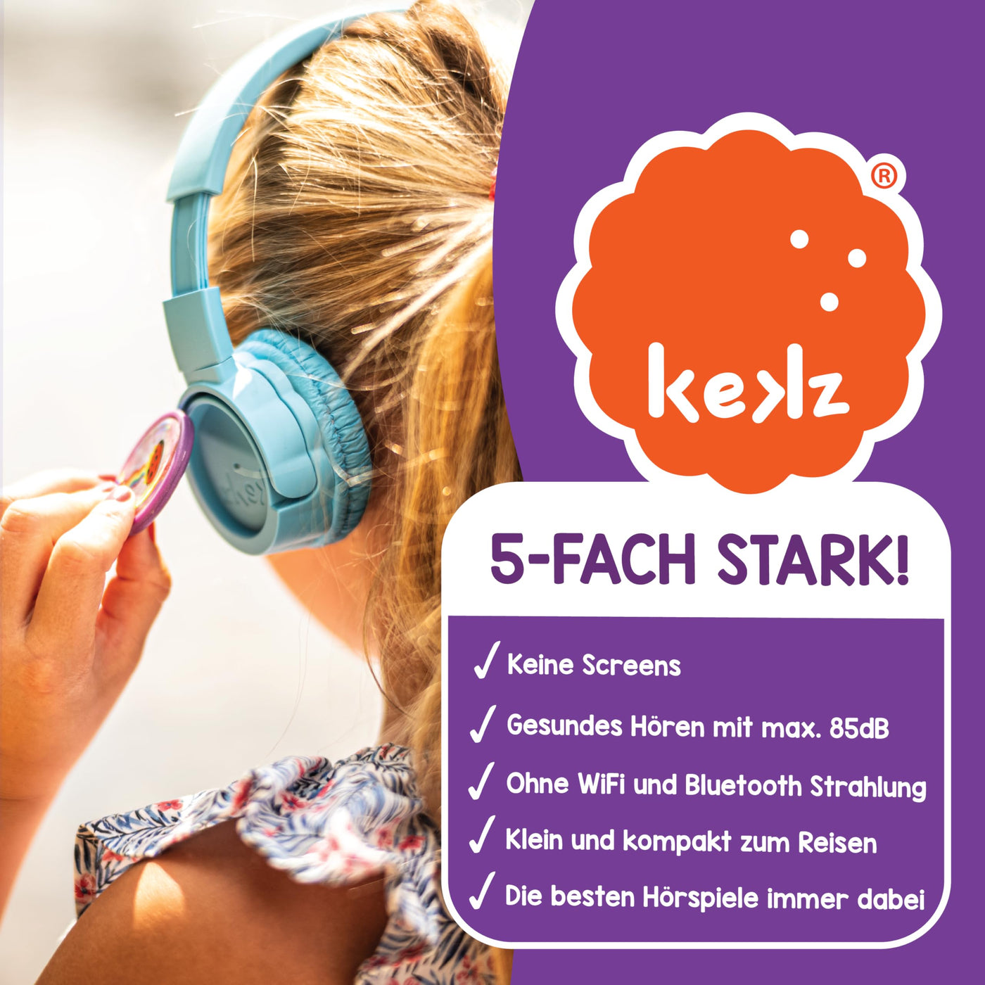 Kekz Starterset: Kekzhörer blau inkl. Cookie Crew Hörspiel & Wunderkekz, Amazon exklusiv mit 2x Audiochip „Die Schule der magischen Tiere“, Kopfhörer für Kinder, Reisekopfhörer für unterwegs & zuhause
