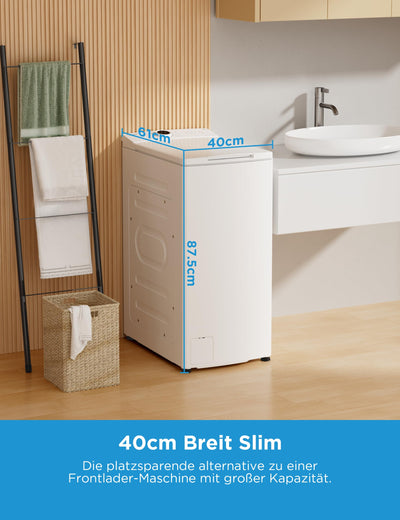 Midea Toplader Waschmaschine MF10ET60B / 6KG / A / 1200 U/min/BLDC Inverter Mortor/Dampffunktion/SoftOpener/XL Türöffnung/Kurz 15'&45' / Mehrere Temperaturoptionen/AquaStop, Weiß